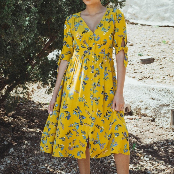 Mallory Button Down Midi Dress - Mustard - Picture 8 of 8